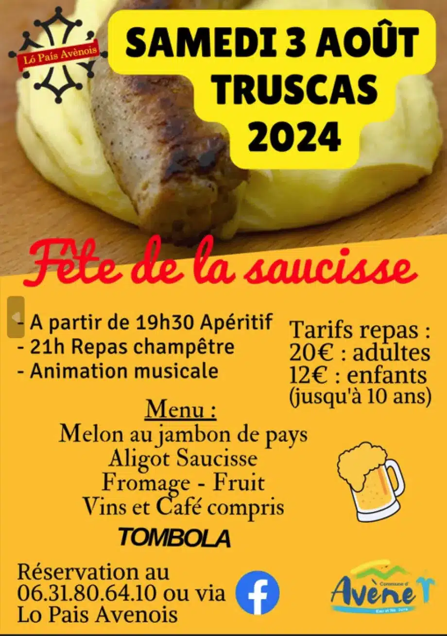 Fête de la saucisse à Truscas - Avène, le 3 août 2024