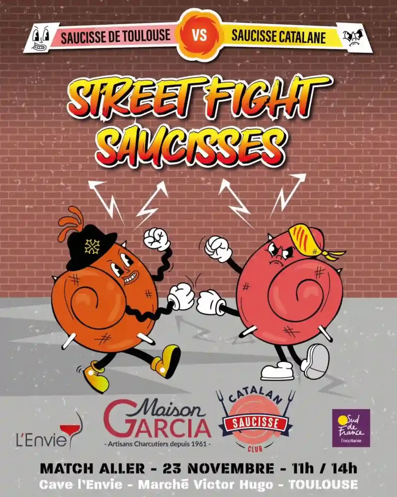 L'affiche du Street Fight Saucisses enter la saucisse de Toulouse et la saucisse catalane (C) Catalan Saucisse club